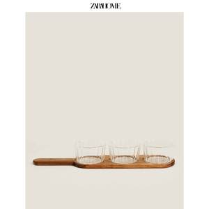 Zara Home 欧式波纹设计玻璃碗碗3件装配相思木托盘 48224042990