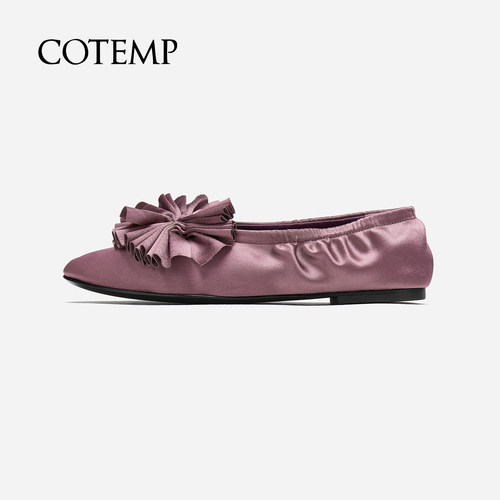 cotempOstara 26FW新款简约褶花绸缎鞋尖头平底芭蕾鞋子女 - 图0