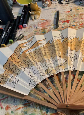 画师泡面手书定制精致宣纸扇