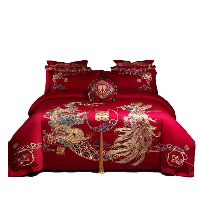 高档婚庆140支全棉四件套龙凤刺绣纯棉被套结婚红色床单喜字床品4,淘宝优惠券,粉丝福利购,淘宝优惠卷