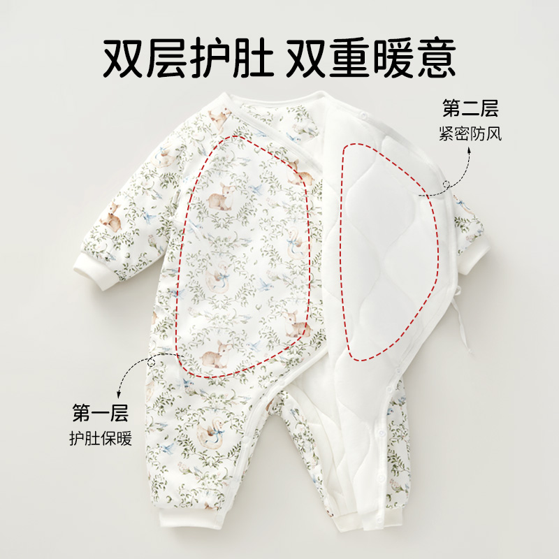 欧孕婴儿衣服a类纯棉秋冬加厚外穿蝴蝶衣保暖护肚宝宝连体衣哈衣