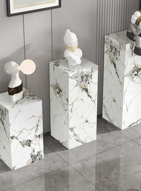 大理石雕塑底座摆台玄关岩板电视柜旁边落地客厅高端摆件底基座台