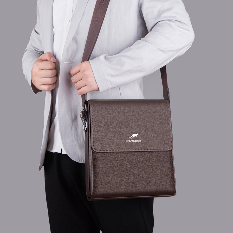 牛皮袋鼠男包防盗带密码锁男士单肩斜挎包商务休闲带盖竖款公文包,淘宝优惠券,粉丝福利购,淘宝优惠卷