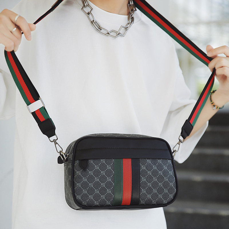 新款潮流潮牌男士休闲格子单肩包韩版皮质斜挎包时尚小方包小背包,淘宝优惠券,粉丝福利购,淘宝优惠卷