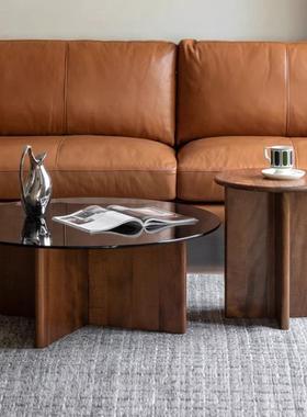 实木茶几客厅家用现代简约黑胡桃木2024新款小户型圆形小茶桌组合