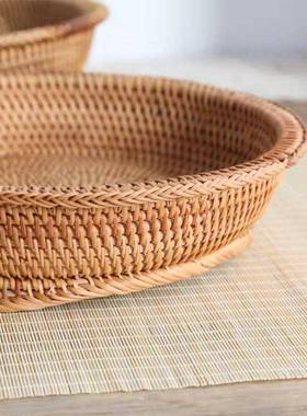 日式手工水果篮藤编水果盘客厅果盆竹编面包篮蓝子收纳筐储物架