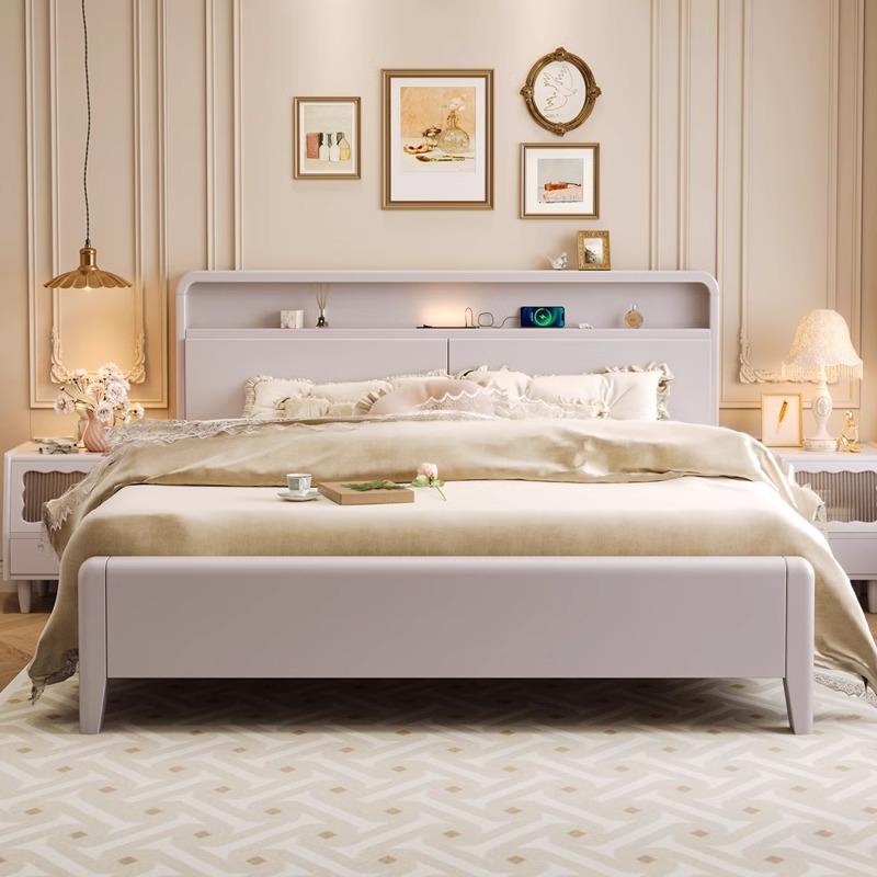 轻法式实木双人1米2床架子主卧室青少年奶油风1米5单人储物木质床 - 图0