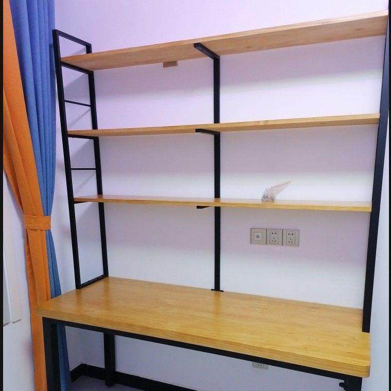 L人OFT免钉墙实木书桌书架组合一体10077307用公桌简约双卧室电办,淘宝优惠券,粉丝福利购,淘宝优惠卷