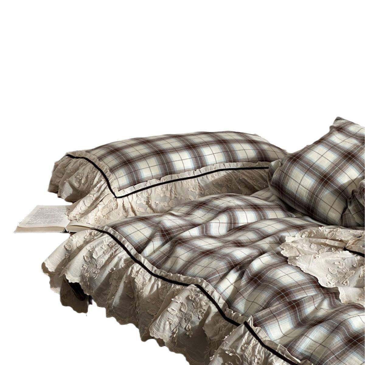 式婴儿级蕾全双日层ali-3423纱四件套100纯棉格子丝边裸睡床单三,淘宝优惠券,粉丝福利购,淘宝优惠卷