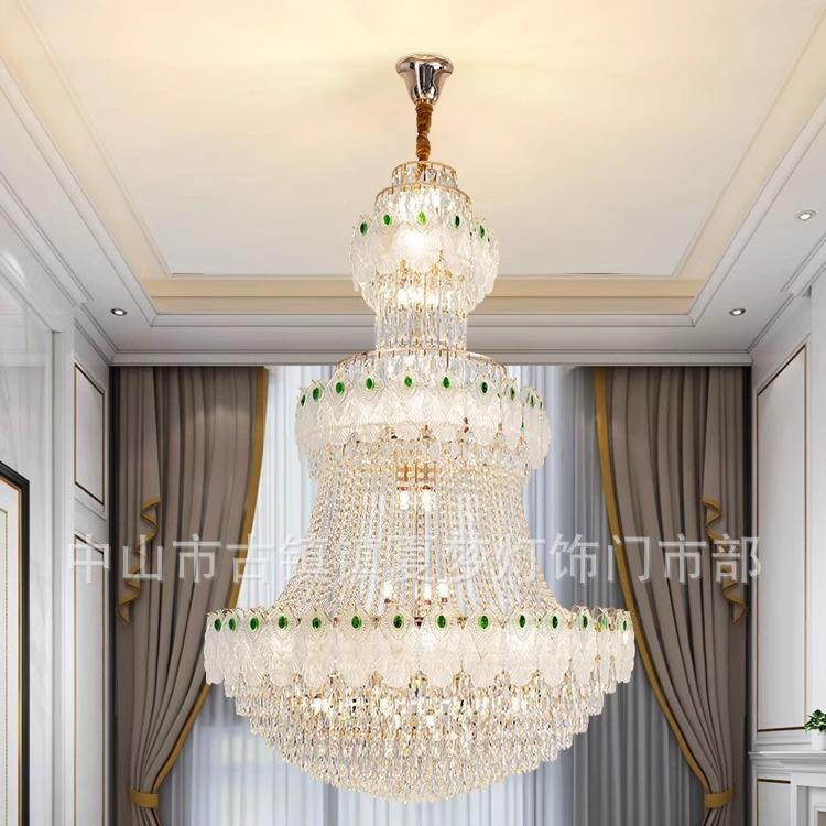 复晶式楼水大灯后现代轻厅奢风格孔雀灯VUG别墅吊大楼梯长吊灯 - 图0