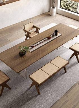 现代简约实木亚克力茶台家用客厅书房茶桌会客洽谈桌休闲泡茶桌子