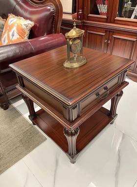 美式全实木角几黑胡桃木客厅边几简约复古方几家用家具小户型边桌