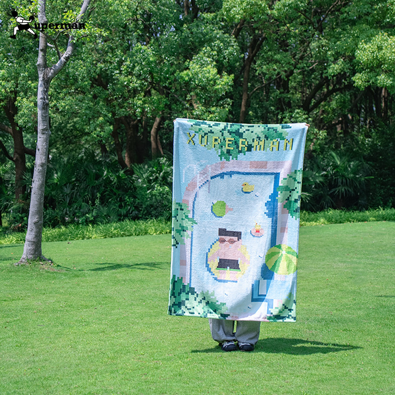 Xuperman卡通像素泳池披肩盖毯办公室午睡空调毯法兰绒珊瑚绒毯子,淘宝优惠券,粉丝福利购,淘宝优惠卷