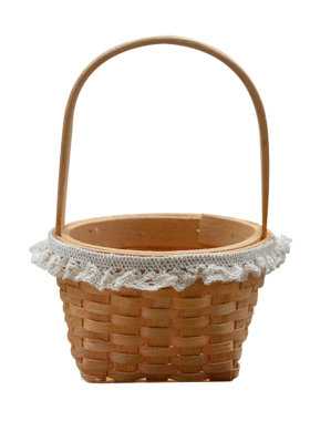 速发复古森花手提迷你小花篮竹编花编木片编制林篮干藤插画摆件花