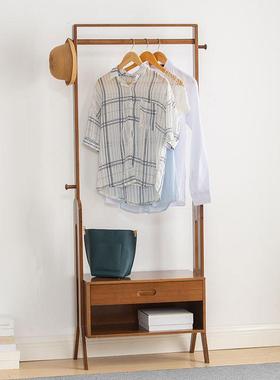 小竹匠落地全身镜衣帽架衣帽架镜子多功能楠竹茶色现代简约