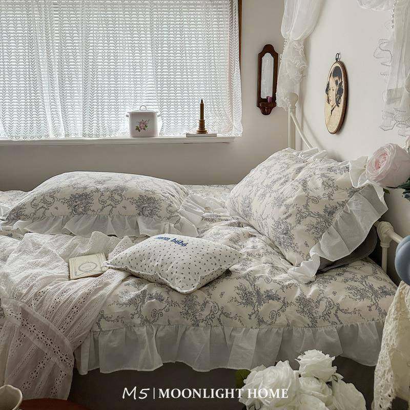 法式复古赫本风荷叶边花边全棉床上四件套纯棉床单被套床笠三件套,淘宝优惠券,粉丝福利购,淘宝优惠卷