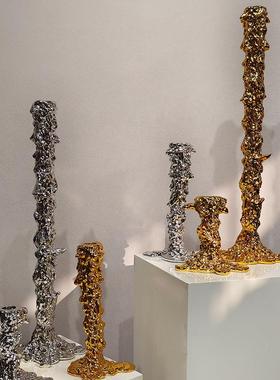 法式轻奢树脂电镀色氛围烛台摆件玄关壁炉餐厅高档蜡烛台家居饰品