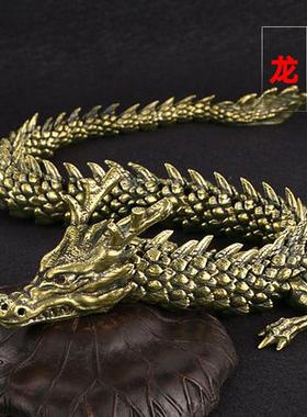 黃铜3D活动龙古典摆件中式桌面铜蛇装饰蛇摆件古玩金属工艺品
