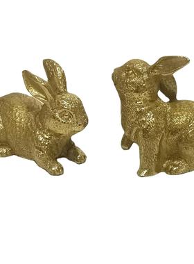 黄铜小兔纸巾盒茶几办公桌果盘电脑桌自由搭配摆件