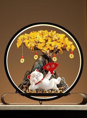 招财猫灯圈摆件创意发光工艺品厂家客厅玄关电视柜装饰品乔迁