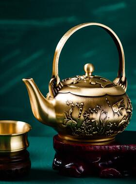 黄铜龙凤小茶壶客厅茶几喝茶纯铜创意小铜器摆件小茶壶义乌小商品