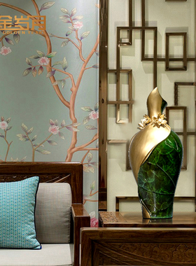 《荷叶花瓶》新中式铜摆件手工艺品家居客厅玄关电视柜装饰品礼品