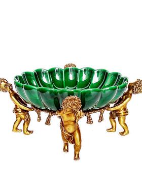 欧式祖母绿陶瓷配铜装饰奖杯客厅纸巾盒花瓶茶几烟碟玄关座钟摆件