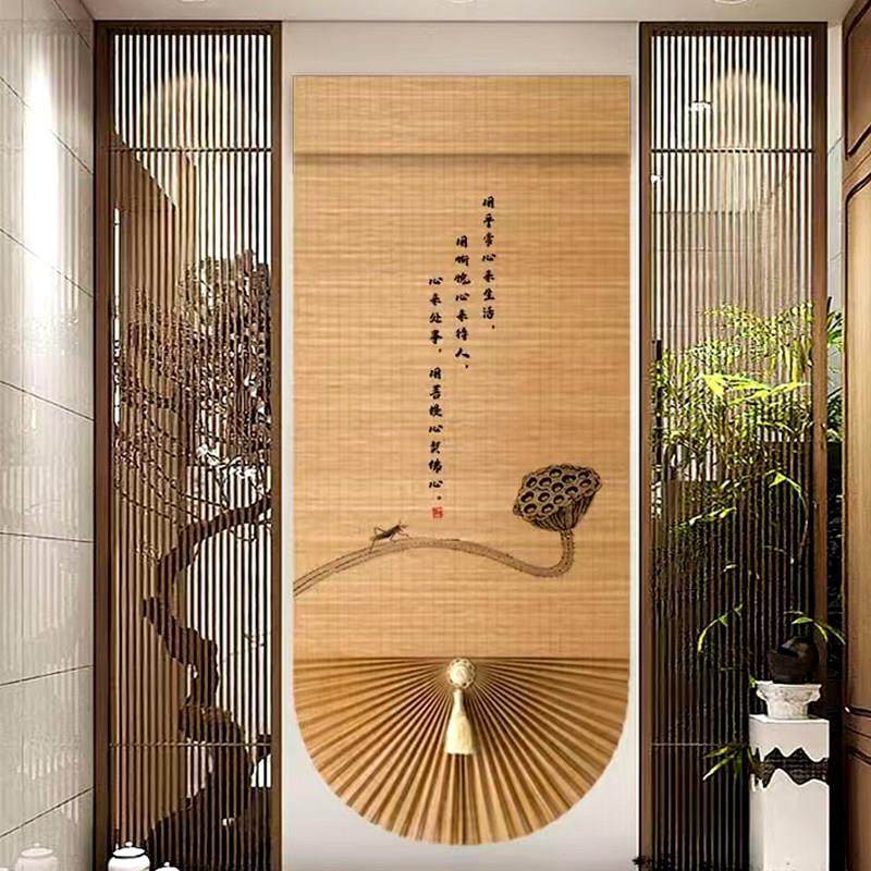 扇形印花竹帘卷拉式新中式竹窗帘遮阳卷帘遮光防晒酒店餐厅装饰,淘宝优惠券,粉丝福利购,淘宝优惠卷