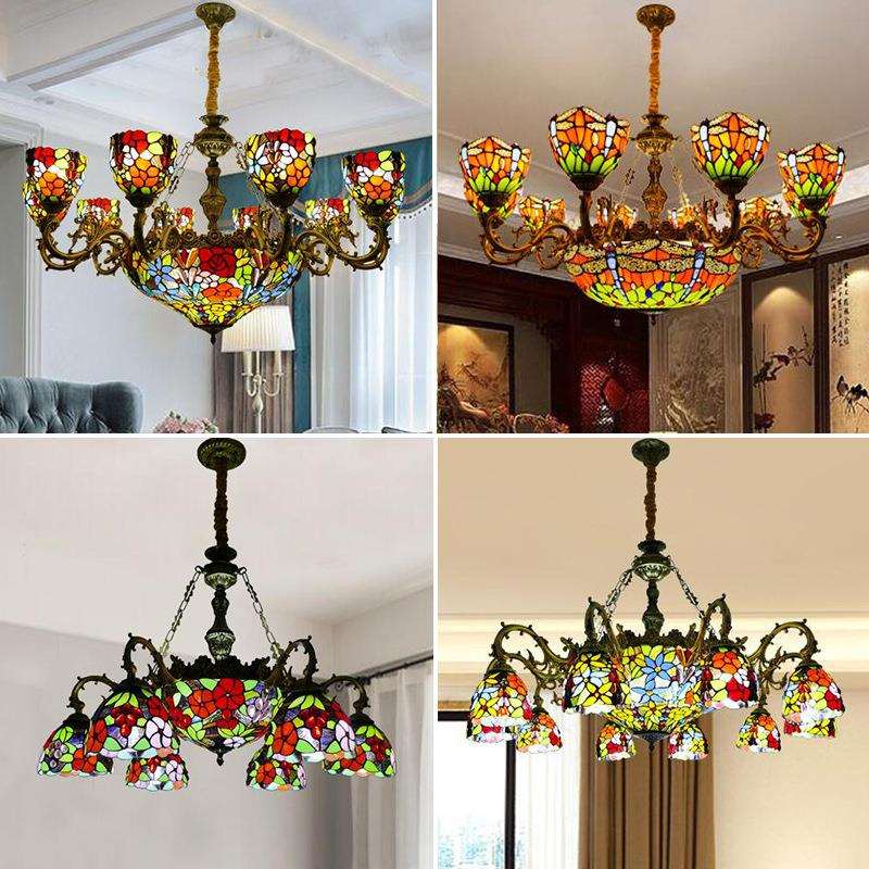 地中海田园风格餐厅客厅蜻蜓吊灯 蒂凡尼创意多头酒店别墅吊灯具 - 图0