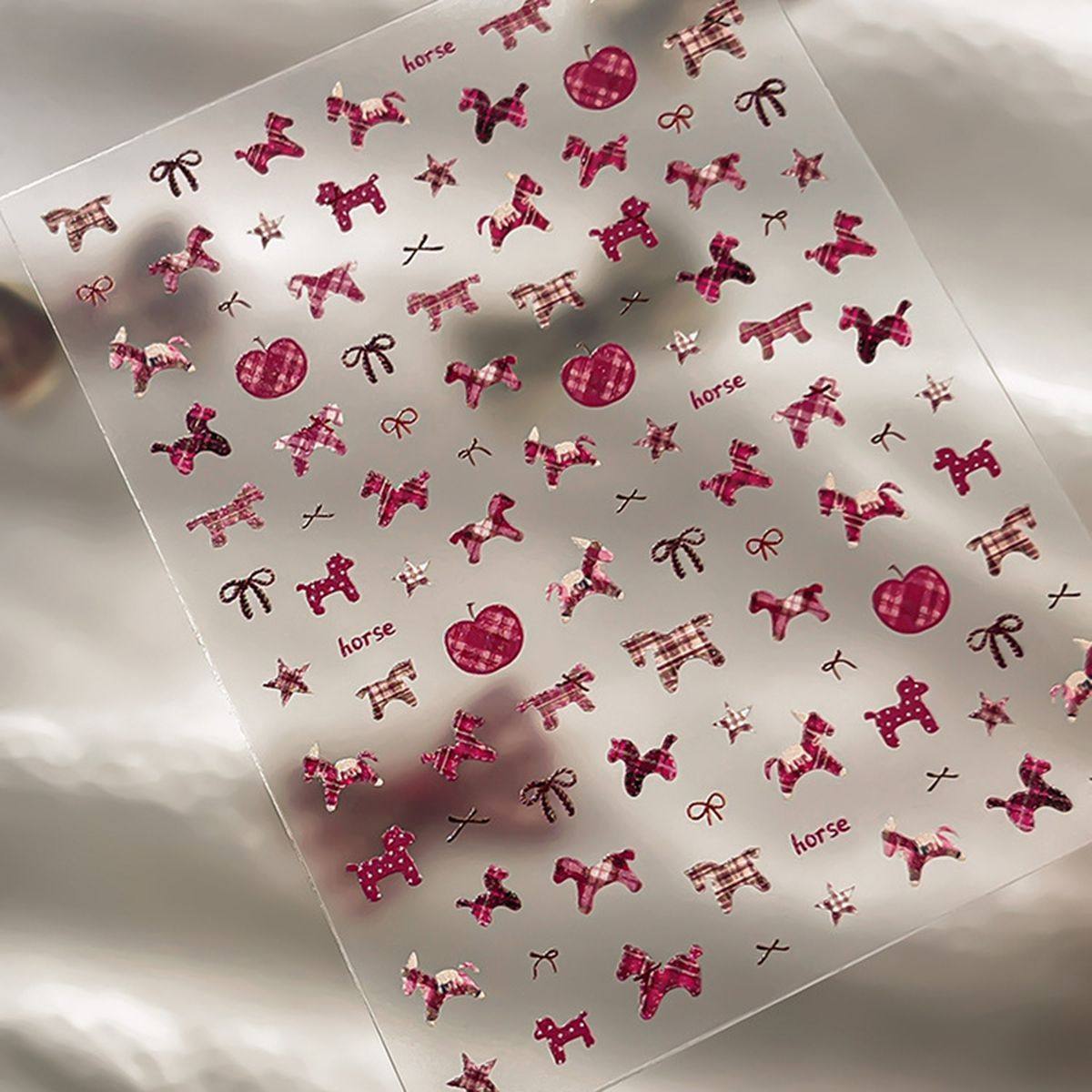 2026马年美甲贴纸立体浮雕新年红色复古布纹小马辣妹手账diy指甲,淘宝优惠券,粉丝福利购,淘宝优惠卷