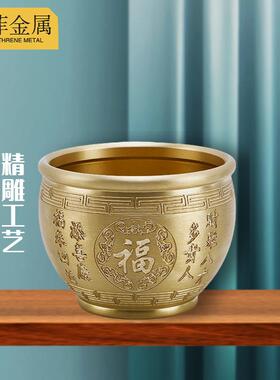 黄铜米缸八方聚财纯铜聚宝盆家居金属桌面小摆件大中小百福缸