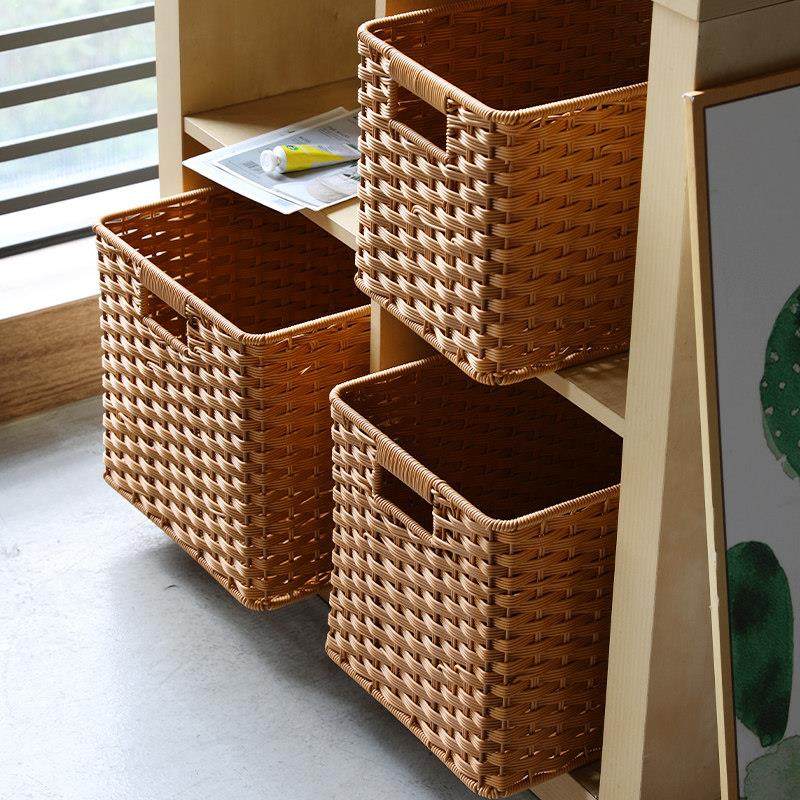 卡莱克格子柜收纳筐塑料仿藤编家用电视柜书架杂物储物整理筐方形,淘宝优惠券,粉丝福利购,淘宝优惠卷