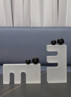 现代简约几何磨砂水晶艺术摆件办公室样板房客厅茶几家居桌面装饰