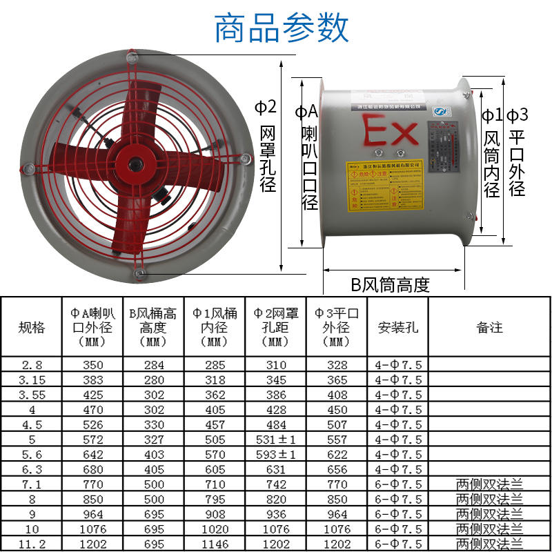 BT35-11防爆轴流风机管道式吸风排风机220V380V工业防爆风机带证 - 图1