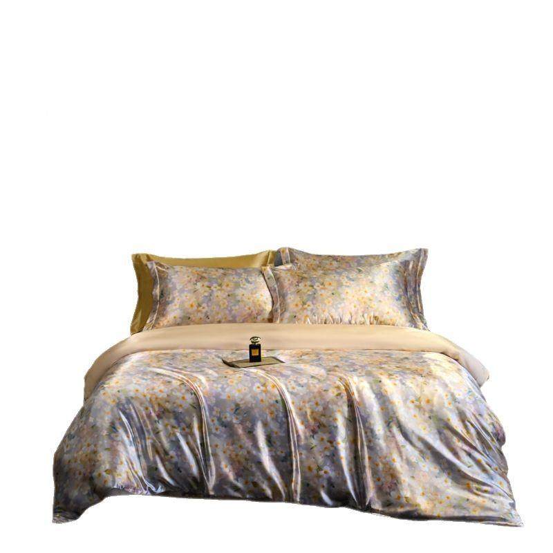 小清新PDY睡重磅丝印花件套双面丝绸真四冰丝桑蚕丝裸被套床单亚,淘宝优惠券,粉丝福利购,淘宝优惠卷