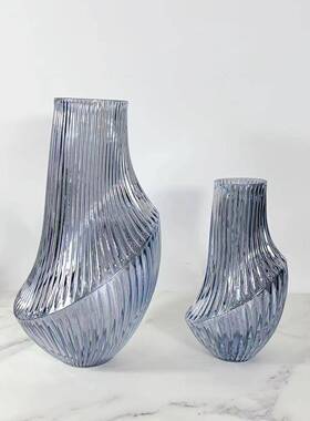 现简约板间水蓝装条纹玻璃代5487花瓶家居餐桌插花摆件样软饰品花