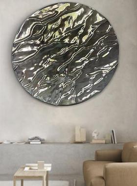 工装配画现代简约玄关客厅沙发背景圆形波浪立体挂画不锈刚实物画