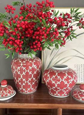 福来新居陶瓷插花新中式釉下彩大肚陶瓷花瓶高级感客厅玄关摆件