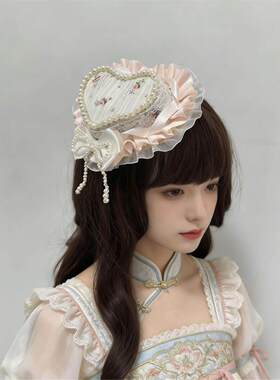 Little Fortune粉色爱心蕾丝小礼帽发饰蝴蝶结洛丽塔可爱lolita