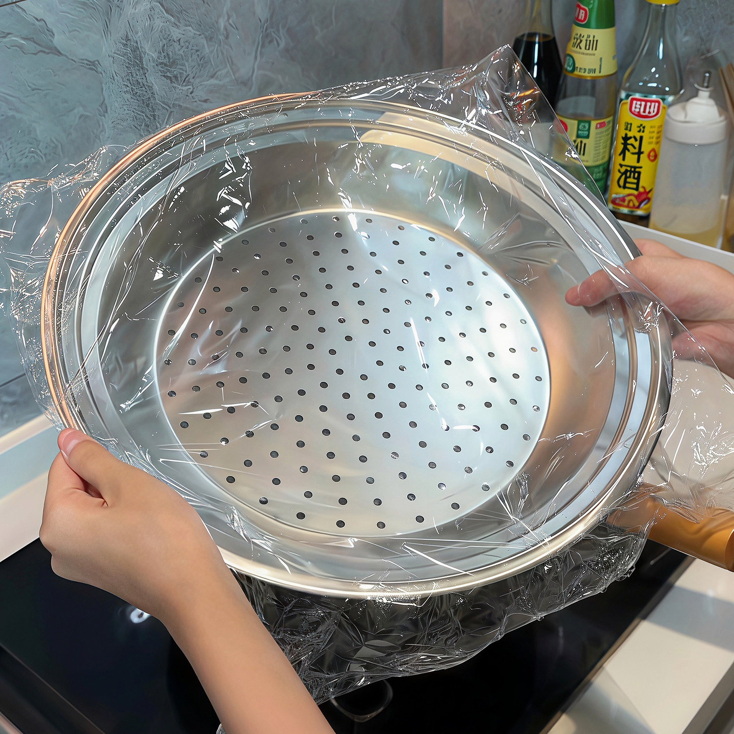 The wok turns into a steamer in seconds! Stainless steel steaming tray, special steamer drawer for wok, water-isolating steaming grid, filtered water tray