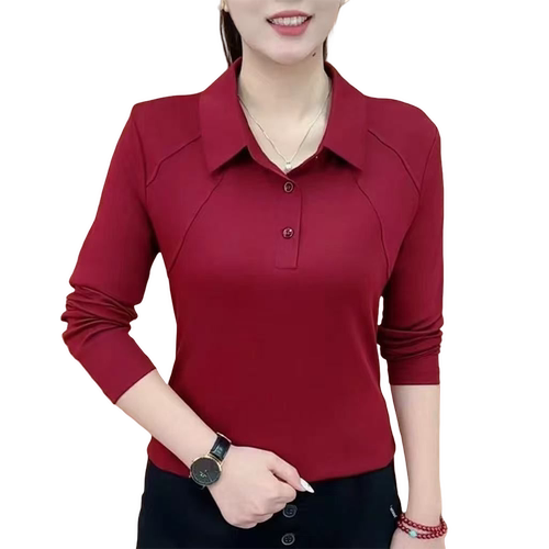 2025新款中老年妈妈宽松显瘦大码长袖t恤秋冬翻领POLO时尚上衣女 - 图3