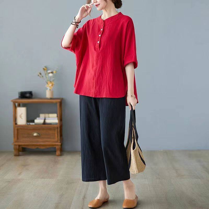 中老年女装2025妈妈夏装大码阔腿裤子休闲棉麻套装洋气显瘦两件套,淘宝优惠券,粉丝福利购,淘宝优惠卷