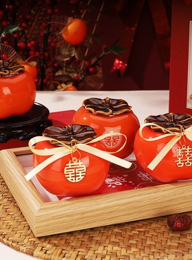 速发喜柿连连结婚客厅玄关摆创陶瓷柿品罐乔迁新居小饰子件意订婚
