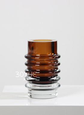 现代轻奢棕色灰色螺旋直筒琉璃玻璃花瓶样板间居家售楼处桌面装饰