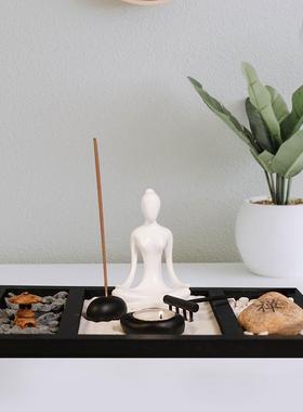 树脂瑜伽烛台木质摆件禅意冥想沙盘瑜伽馆工艺品装饰礼品家居木制