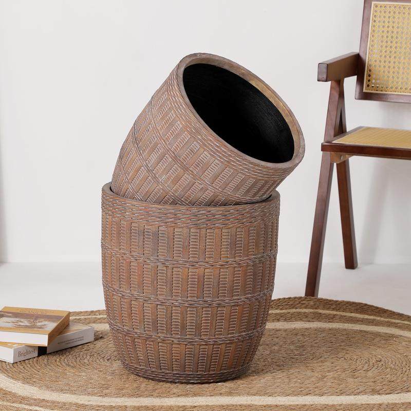 藤编篮子器型大口径镁泥花盆带滚轮托盘落地盆散尾葵孔雀木琴叶榕,淘宝优惠券,粉丝福利购,淘宝优惠卷