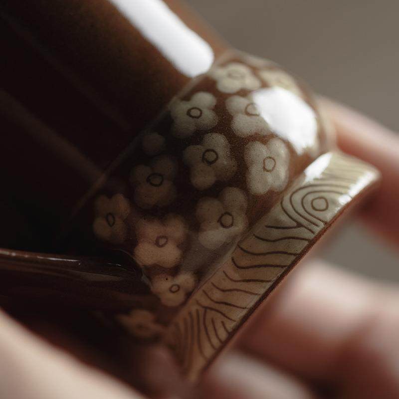 日式手绘花朵年轮雅奏茶艺分茶器加茶杯带柄不烫手茶海公道杯,淘宝优惠券,粉丝福利购,淘宝优惠卷