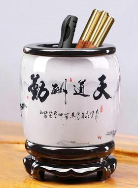 旋转创意天道酬勤笔筒办公室桌面复古中国风摆件商务会议礼品