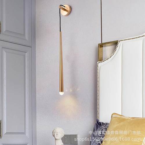 北欧轻奢现代简约卧室蜡烛床头灯网红单头圆柱长线水晶小吊灯 - 图2