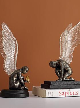 热卖艺术透明翅膀人物客厅书房家居装饰品树脂工艺品天使摆件